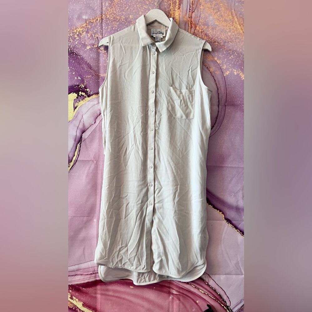 Joseph Ribkoff Collar Sleeveless Side Slit Long Button Down Blouse Ivory 12